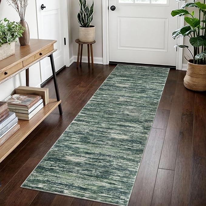 2x7 Modern Abstract Runner Rug for Hallways, Dark Green Super Soft Hallway by SiiloomRug