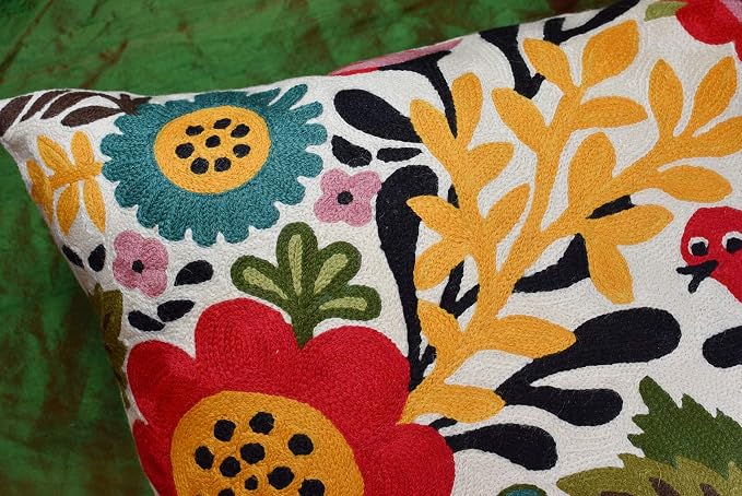Red Polish Floral Pillow Cover Bird Flower Pillowcase Floral Outdoor Suzani - Image 6