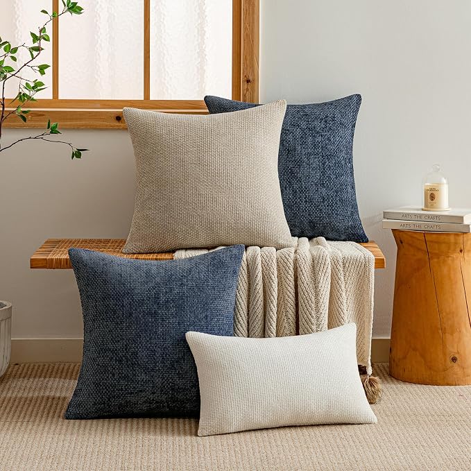 a moment Dark Blue Chenille Throw Pillow Covers 16x16 Inch Pack of 2 Modern - Image 6