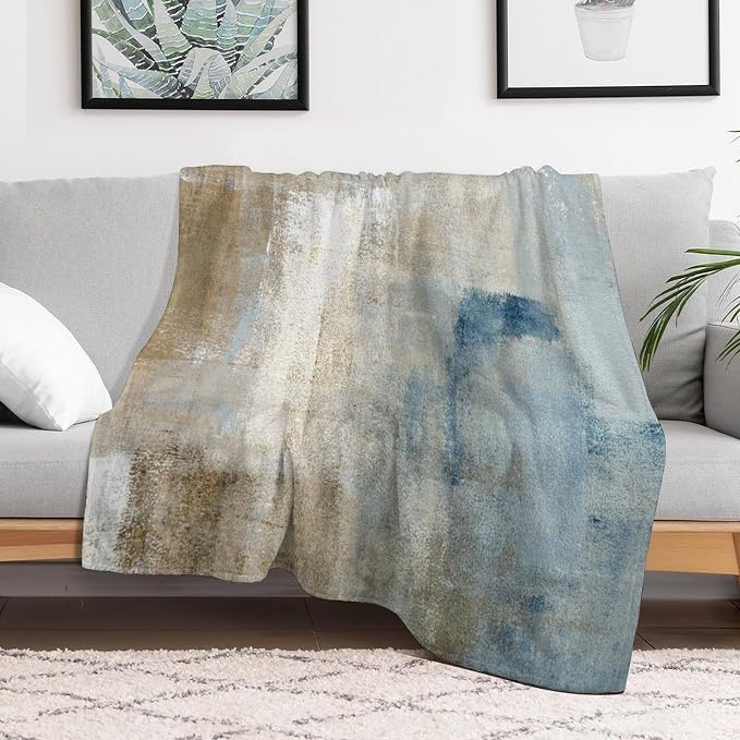 Abstract Gradient Blanket, Modern Fashion Art Blue Grey Brown Painting Strokes - Image 6