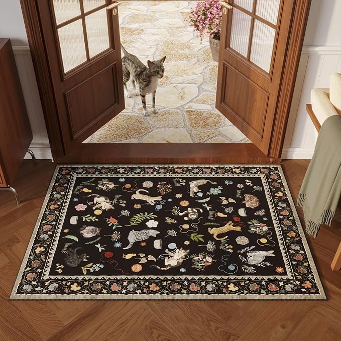 Rugcomf Door Mat Indoor Entrance 2x3 Rug Machine Washable Boho Floral Animal - Image 2