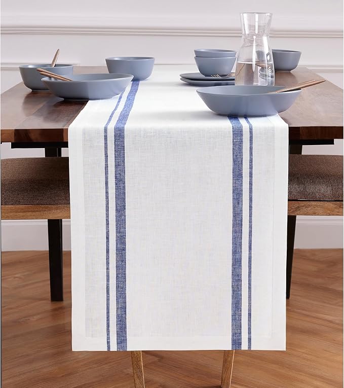 Solino Home Striped Linen Table Runner 90 Inches Long by SolinoHome