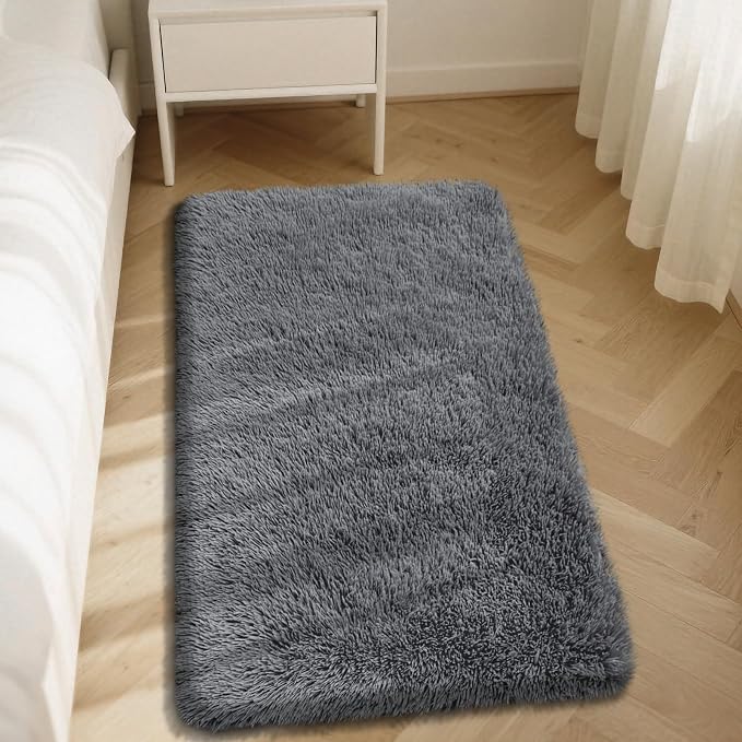 Fluffy Rug Shaggy Area Rug, Dark Grey 3x5 Area Rugs - Image 2