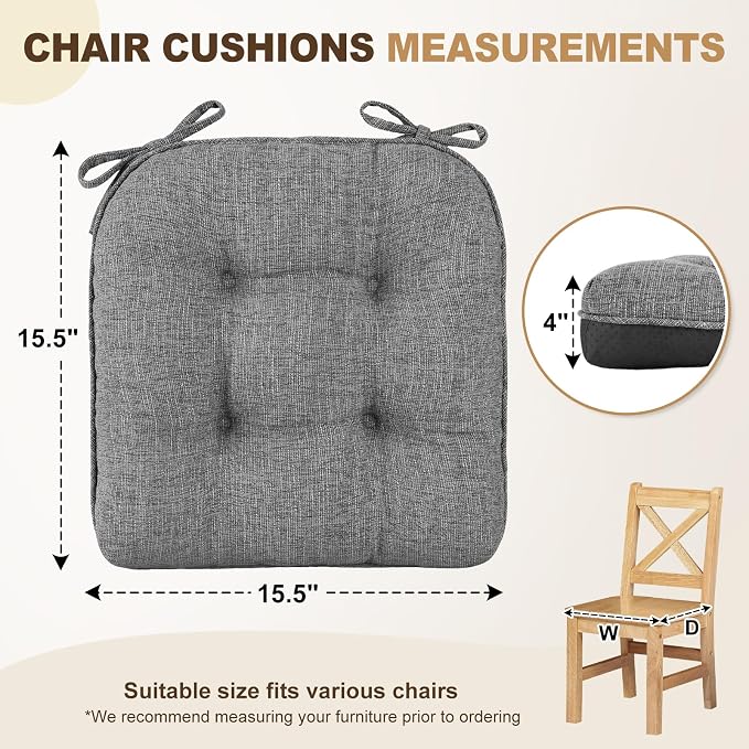 downluxe Indoor Chair Cushions for Dining Chairs, Tufted Overstuffed Textured - Image 2