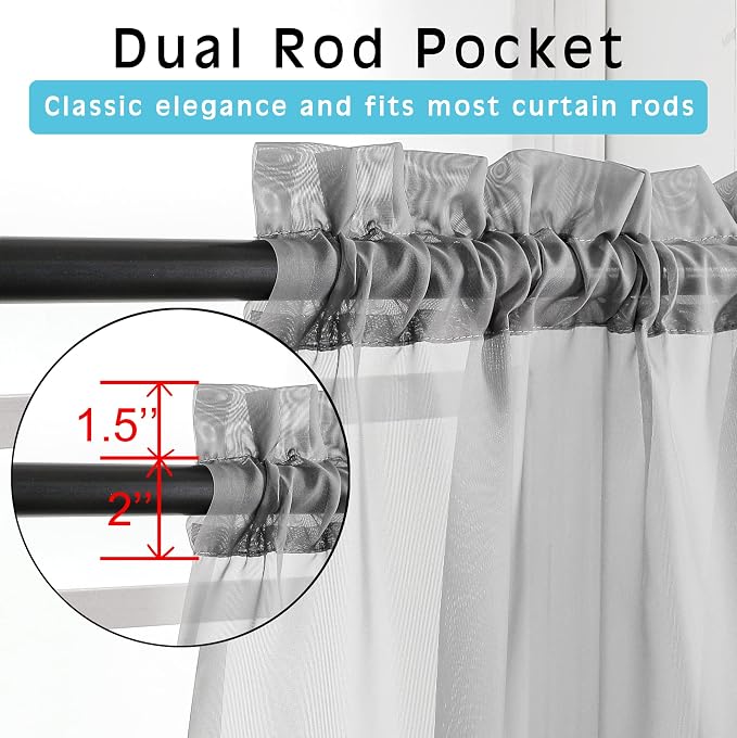 OVZME 2 Panels Grey Sheer Curtains, Elegant Light Filtering Sheer Curtains - Image 2