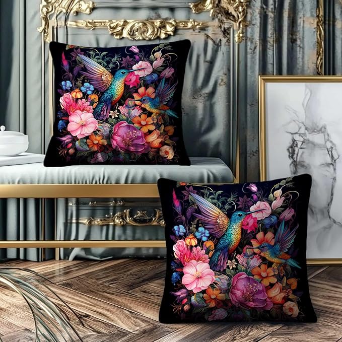 Hummingbird Throw Pillow Covers 18x18 Set of 2 | Reversible Decorative Cushion - Image 3