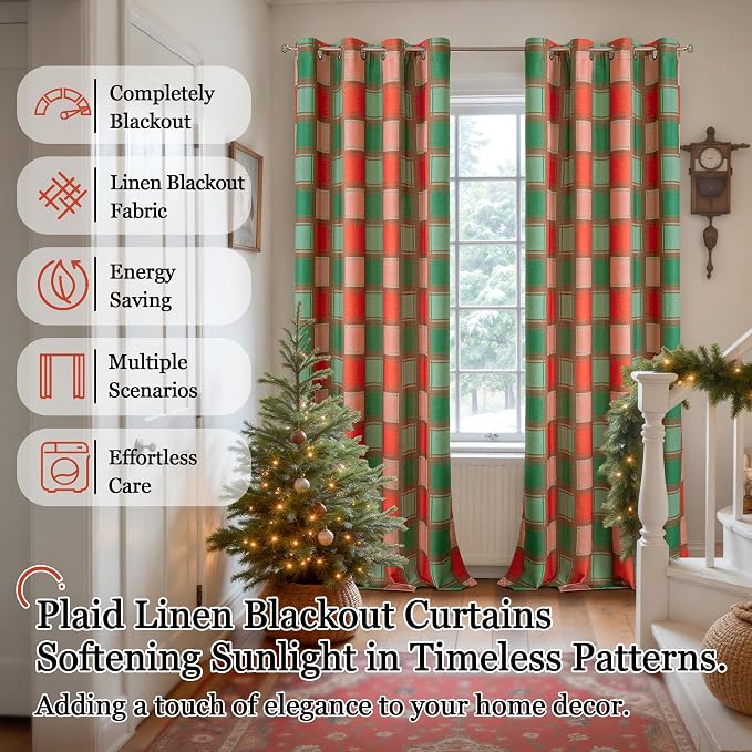 Plaid Christmas Curtains for Living Room - Image 6
