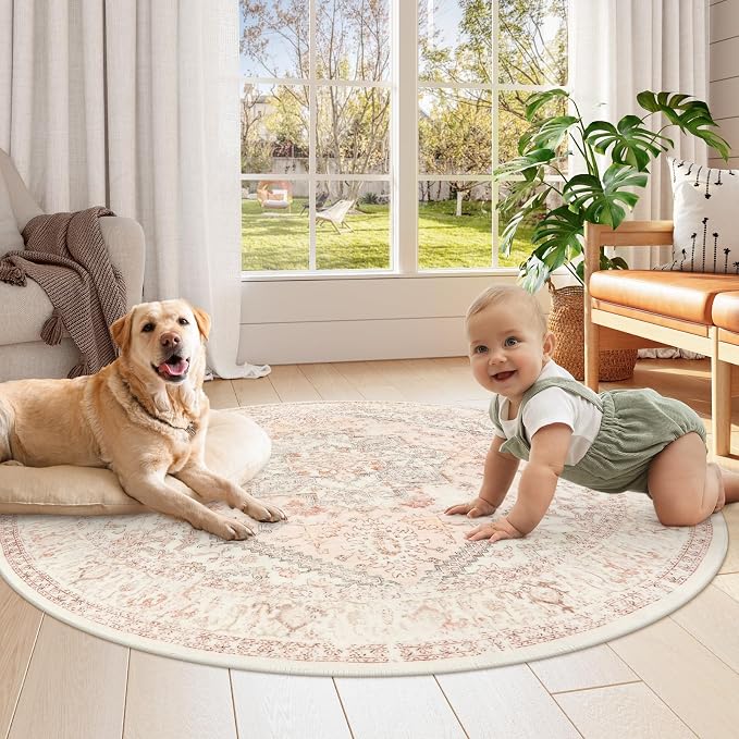 LIVEBOX Washable Peachy Pink Rug 5ft - Image 7