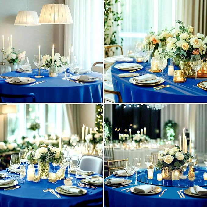 Round Tablecloth 120 Inch 2 Pack Royal Blue Tablecloths Washable Decorative - Image 3