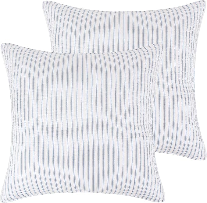 Levtex Home - Tobago Stripe Blue - Quilted Taupe and White Shams Set of Two by LevtexHome