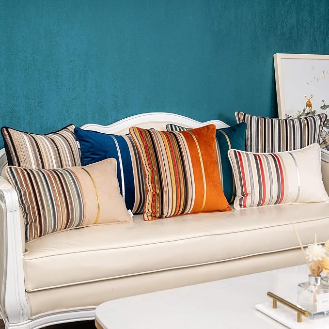 Yangest Grey Striped Patchwork Throw Pillow Cover Silver Leather Cushion Cover - Image 7