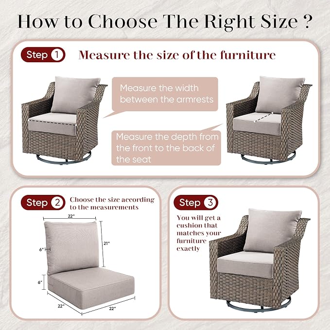 Luxury Outdoor Seat Cushion Set-22 x 24 x 6 Inch Outdoor Chair Cushions - Image 3