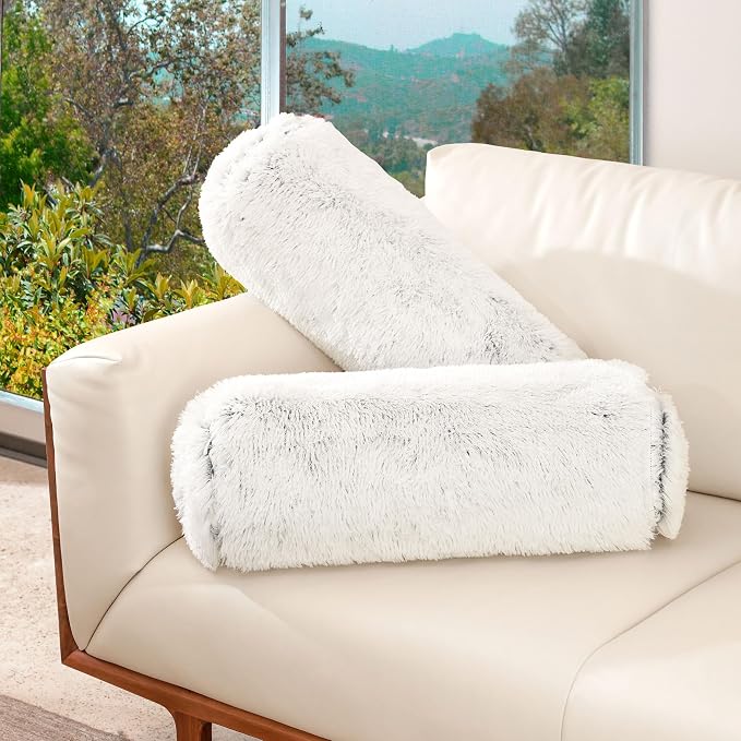 Cheer Collection Bolster Pillow. Set of 2 Shaggy Bolster Pillows, Decorative by CheerCollection
