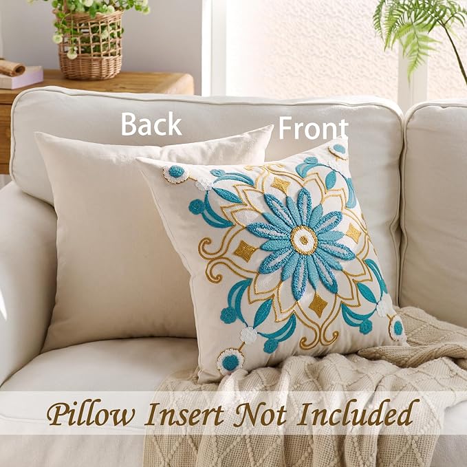 Embroidered Throw Pillow Cover 20x20 Classic Boho Floral Pattern Pillows Cover - Image 4