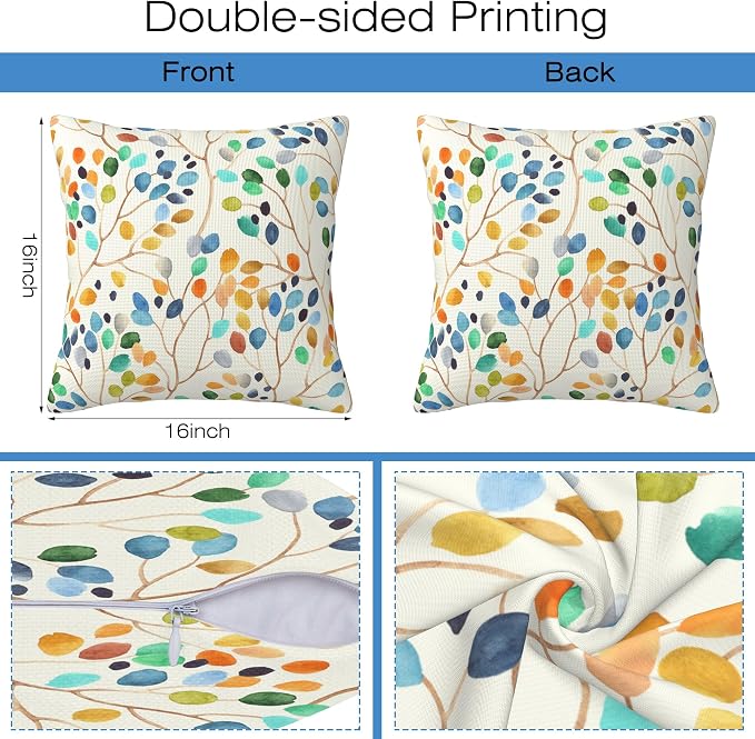 Throw Pillow Covers Colorful Leaves Spots Pillow Covers 16x16 Inch Set of 2 - Image 2