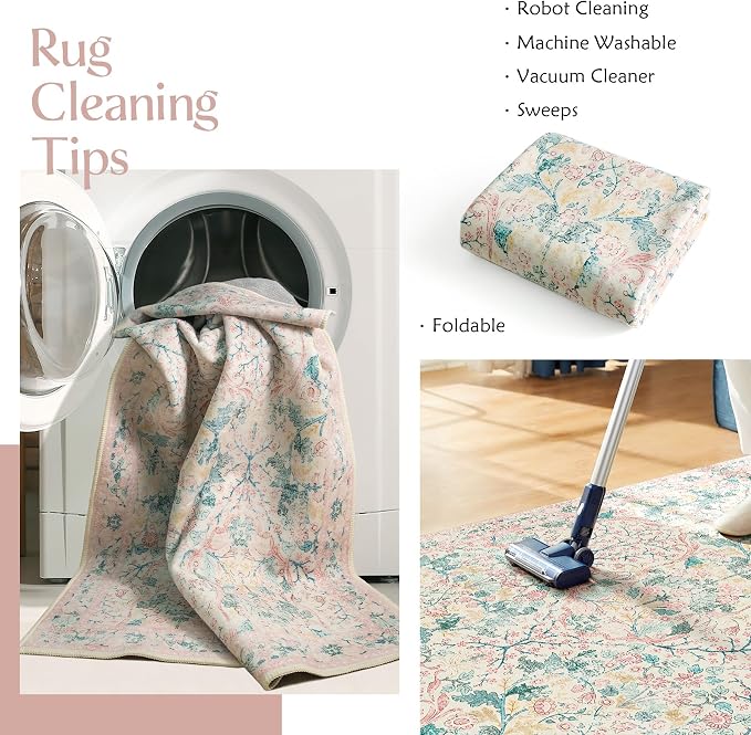 MUJOO 3x5 Pink Rug Washable, Floral Area Rug - Image 5