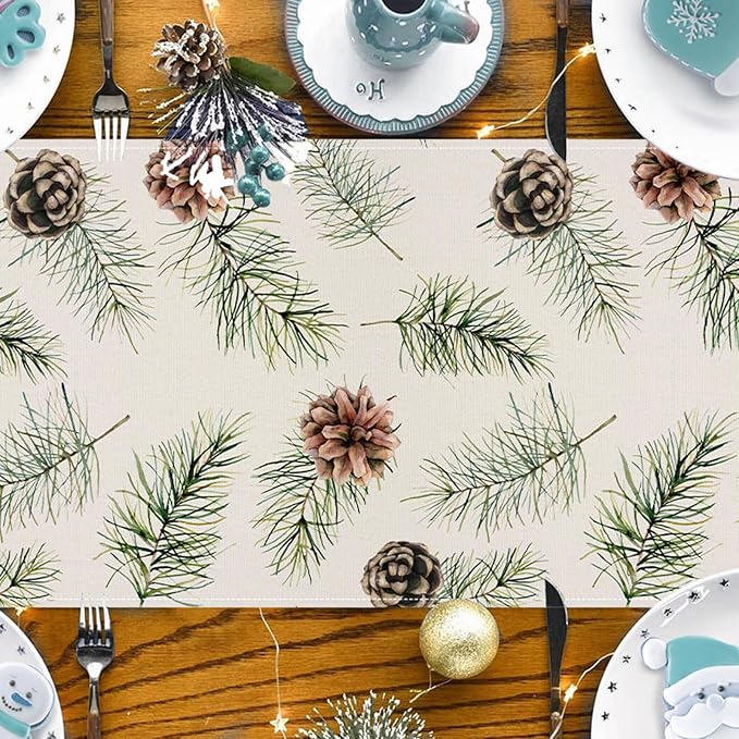 Pine Cones Christmas Table Runner 13x72 Inch Winter Pinecone Branches Merry - Image 5