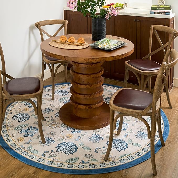 jinchan Elora 6ft Floral Round Rug by JINCHAN