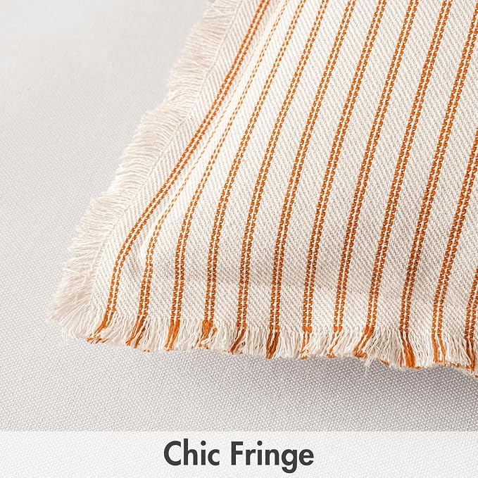 MIULEE Pack of 2 Orange Pillow Covers 18x18 Inch Striped Farmhouse Couch Throw - Image 5