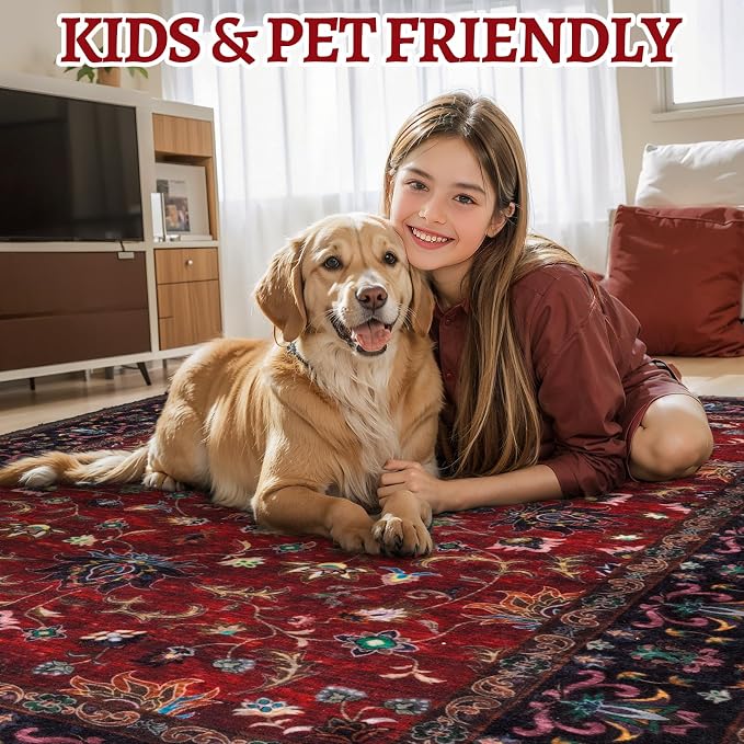 Tangsoo 2x3 Washable Rugs for Entryway, Vintage Floral Rug Red Small Area Rug - Image 7
