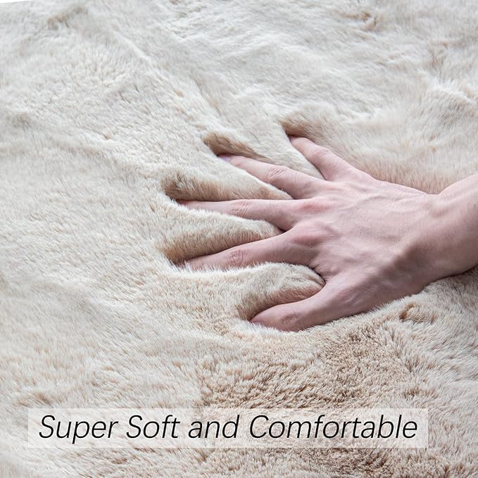 Light Brown Beige Plush Washable Fluffy Area Rugs - Image 5