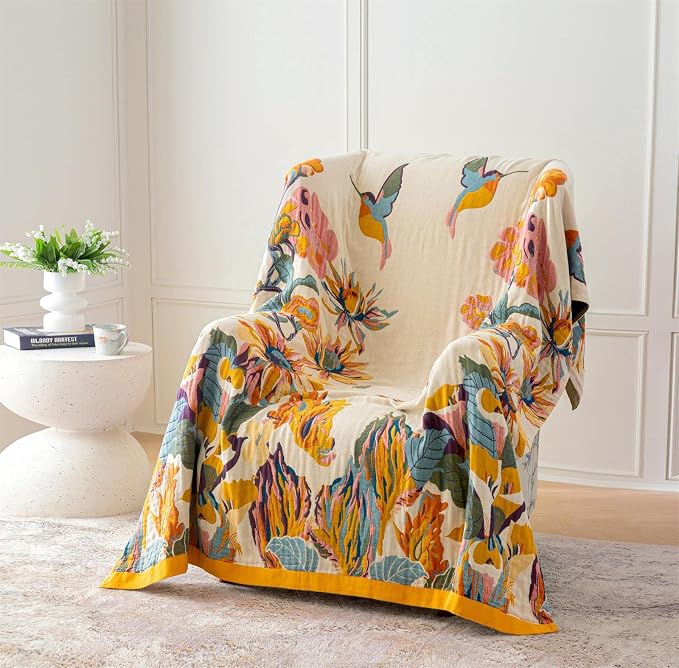 MSGKV Boho Throw Blanket for Couch 100% Cotton Throw Floral Bed Blanket - Image 4