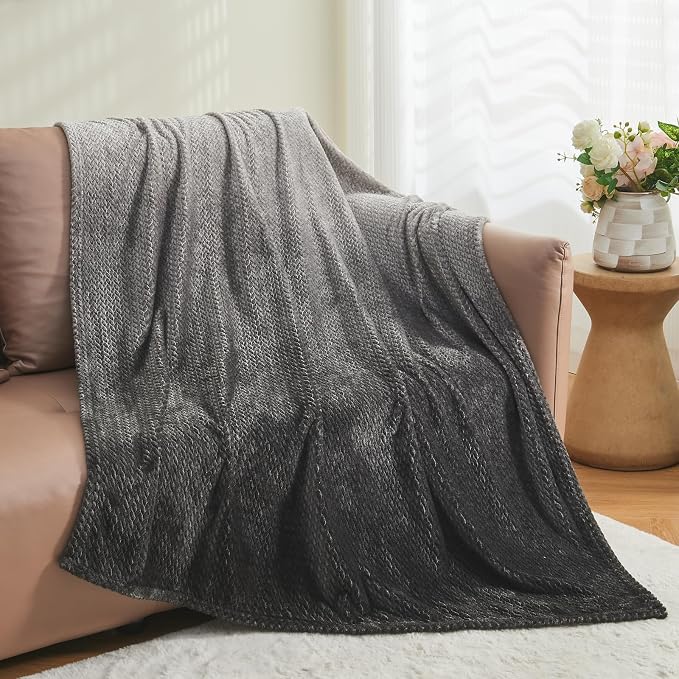 NEWCOSPLAY Super Soft Throw Blanket Ombre Dark Grey Premium Silky Flannel - Image 5