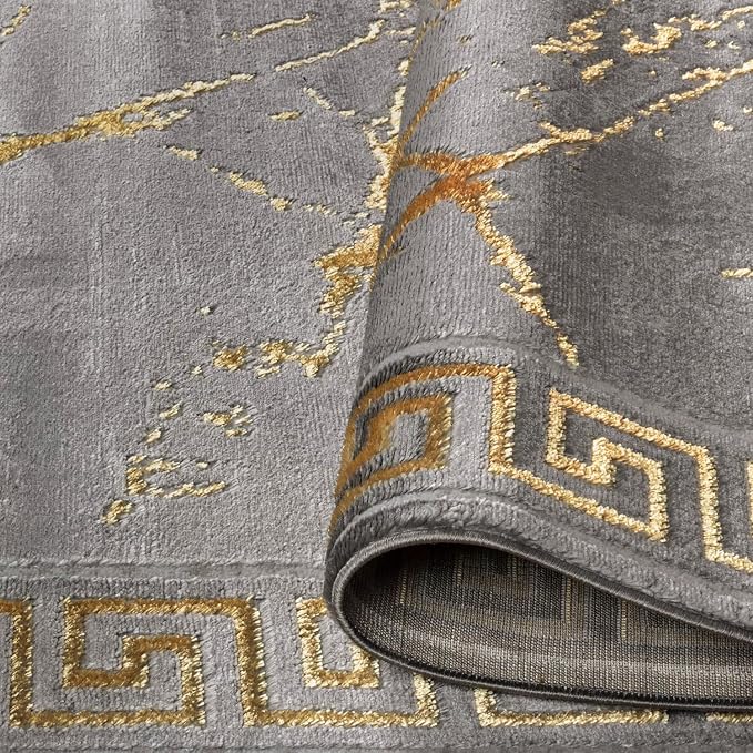 GLORY RUGS Area Rugs Marble 5X7 Grey Gold Carpet Modern Abstract Rug Living - Image 4
