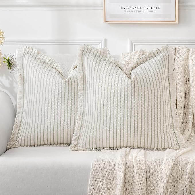 MIULEE Pack of 2 Sage Green Pillow Covers 26x26 Inch Striped Farmhouse Couch by MIULEE