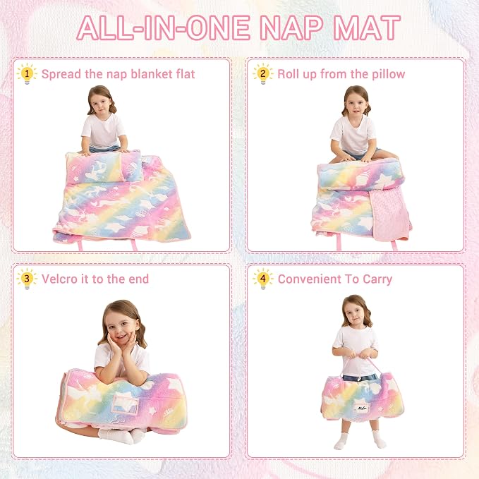 Toddler Nap Mat with Pillow and Blanket, Extra Large Rolled Napping Mats - Image 8