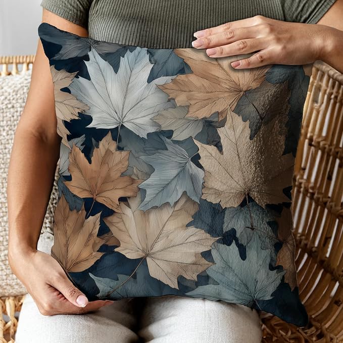 Vintage Boho Leaves Print Throw Pillow Cover, Indoor Outdoor Cushion Case - Image 5