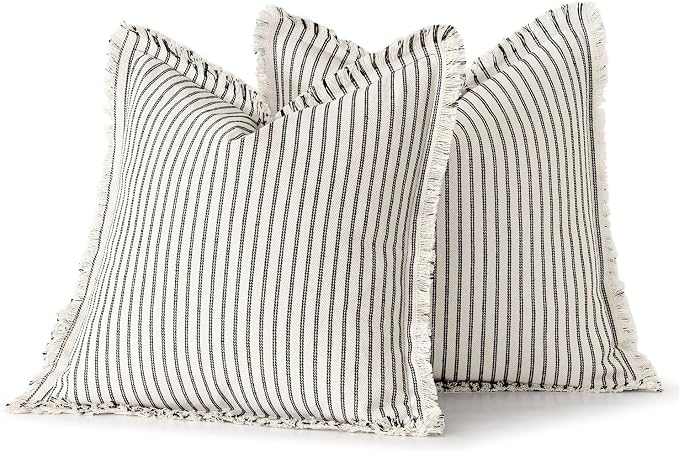 MIULEE Pack of 2 Black Pillow Covers 20x20 Inch Striped Farmhouse Couch Throw - Image 6