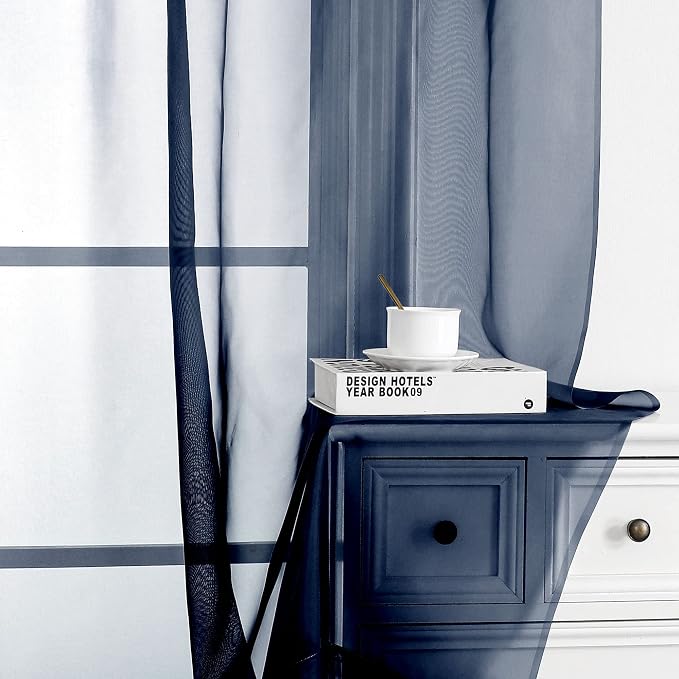 OVZME 2 Panels Sheer Navy Blue Curtains 54 Inches Length Window Treatment - Image 7