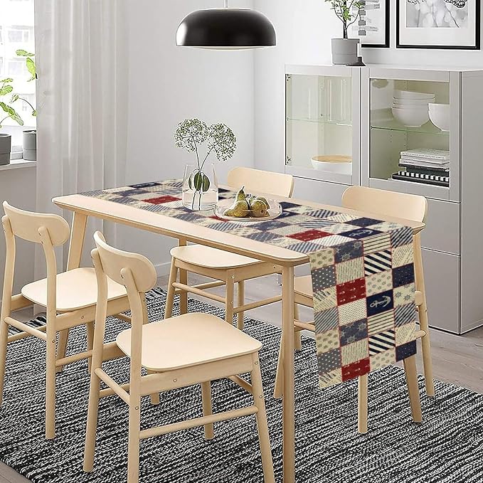 Navigation Striped Patchwork Plaid Table Runner Anchor Compass Polka Dot Table - Image 3