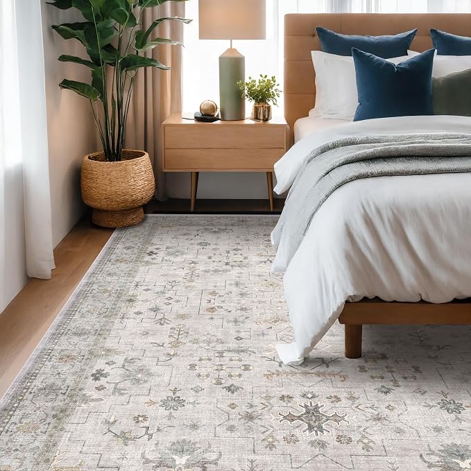 Boho Light Grey Living Room Rug 6x9 - Image 6
