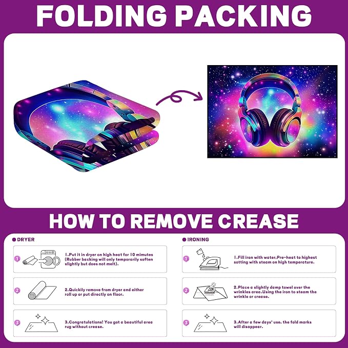 5' X 7' Galaxy Game Area Rug Music Headphone Rugs Colorful Throw Rug Non-Slip - Image 3