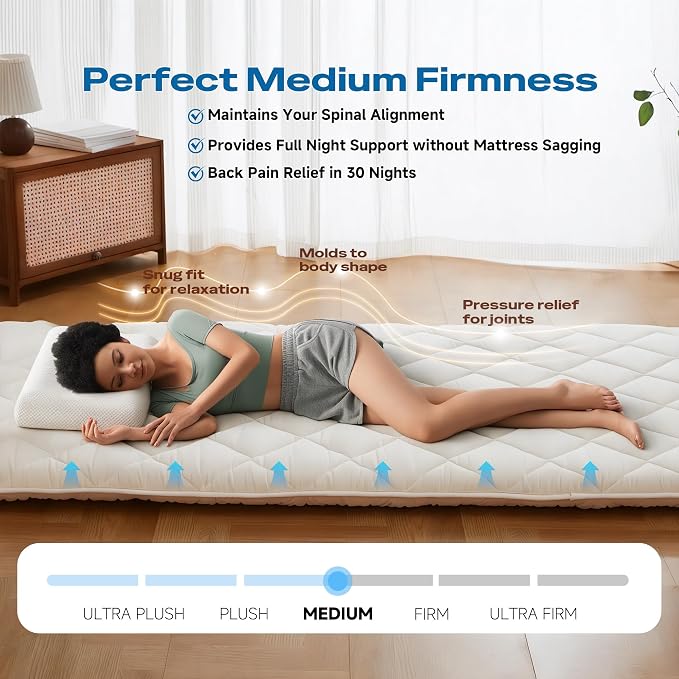 Aircliff Japanese Floor Futon Mattress Queen Size, Roll Up Tatami Mat, Sleeping - Image 3