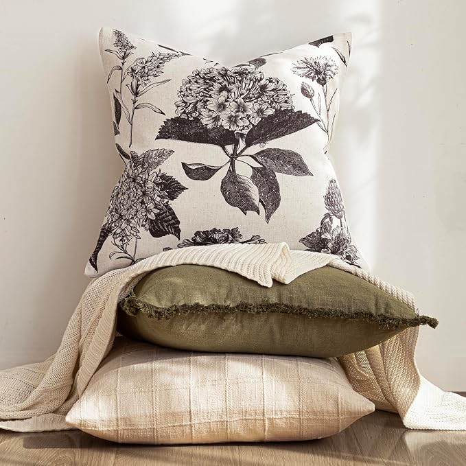 Foindtower Set of 2 Linen Floral Vintage Throw Pillow Covers Neutral Accent - Image 5
