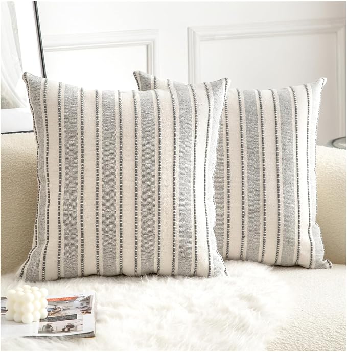 Decorative Boho Throw Pillow Covers, Farmhouse Textured Pillow Case, 18 x 18 by Cethom