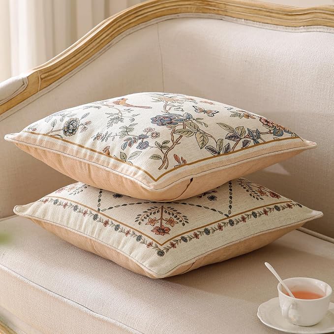 ISAENNE Design Square Floral Linen Throw Pillow Covers 18"x18" Pack of 2 - Image 3