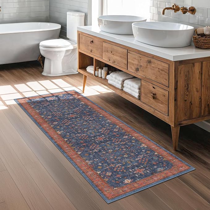 Navy Blue Runner Rug 2x5 for Kitchen, Laundry Room, Washable Non Slip Non Skid - Image 6