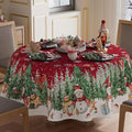 XCHI Snowman Gingerbread Man Tree Winter Tablecloth Round Christmas Table Cloth by XCHI