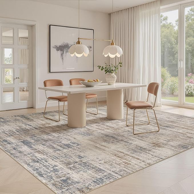 Area Rug for Living Room: 4x6 Washable Neutral Abstract Modern Soft Rugs Non - Image 8