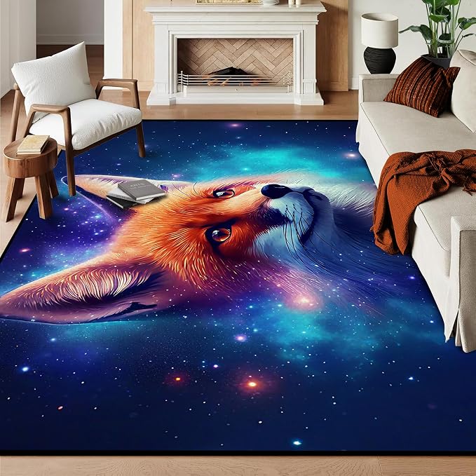 5' X 7' Galaxy Fox Rug 3D Cute Foxes Area Rugs - Image 8