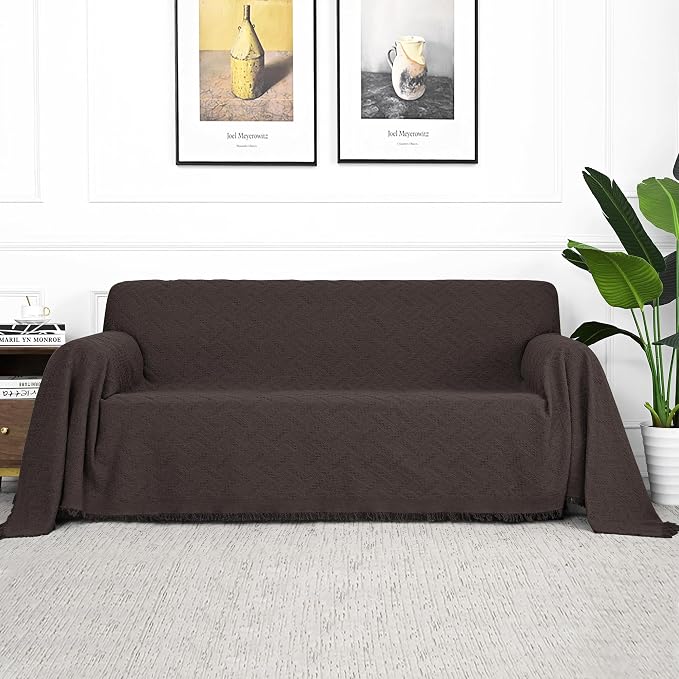 MYSKY HOME Chocolate Geometrical Sofa Covers, Couch Cover by MYSKYHOME