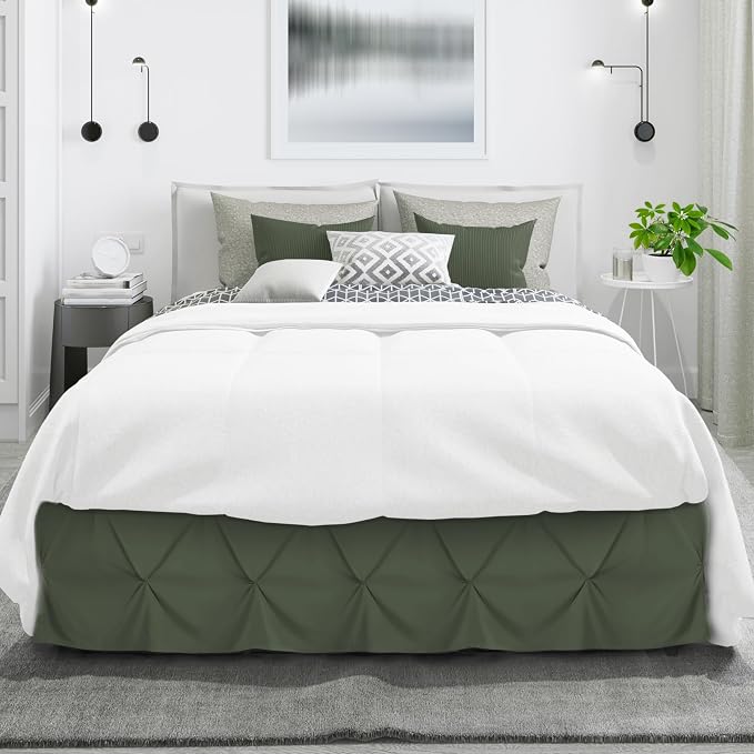 Nestl Olive Green Bed Skirt Twin Size, Pinch Pleat Twin Bed Skirt, Hotel - Image 2