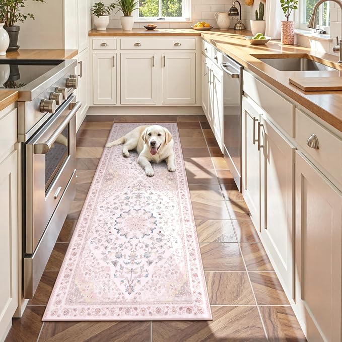 Moynesa Washable 2x6 Pink Hallway Runner Rug, Cute Girl Floral Print Runner - Image 2