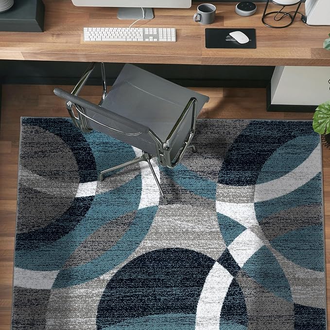 Rugshop Blue Modern Geometric Indoor Small Area Rug, Overlapping Circle Pattern - Image 9