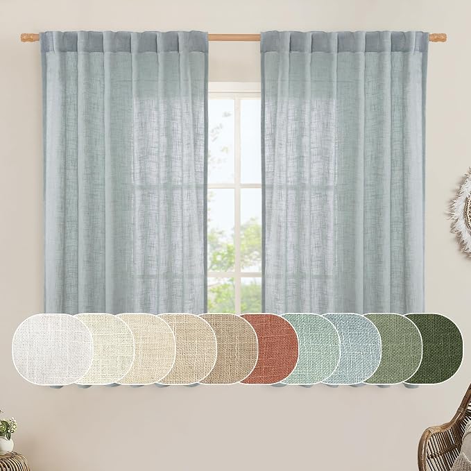 LAMIT Semi Sheer Linen Curtains 54 Inch Length 2 Panels, 52 x 54 Inch by LAMIT