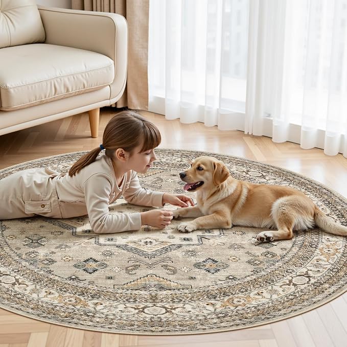 6ft Round Vintage Living Room Area Rug - Image 6